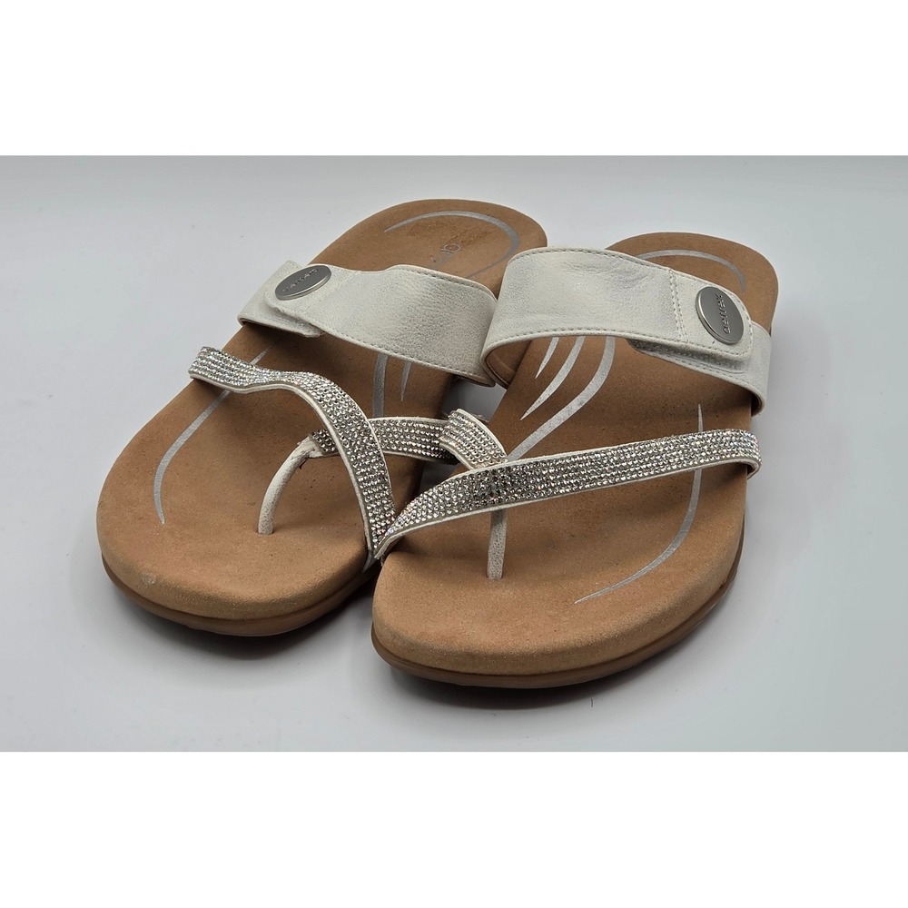 Aetrex Izzy Sparkle Sandals Womens 9-9.5 White Excellent Rhinestone Orthotic